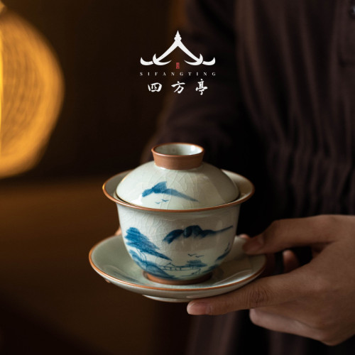 手繪功夫茶具套裝2024新款高檔輕奢中式蓋碗哥窰茶盃家用茶壺禮盒