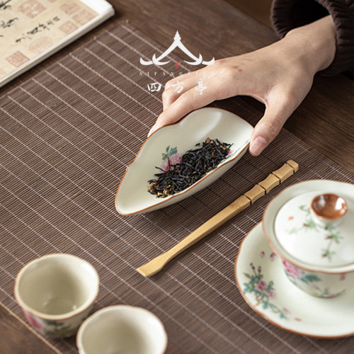 汝窰茶則陶瓷茶具茶道配件茶撥茶荷套裝茶藝賞茶二件套高檔精美