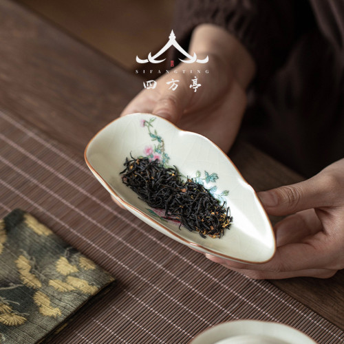 汝窰茶則陶瓷茶具茶道配件茶撥茶荷套裝茶藝賞茶二件套高檔精美