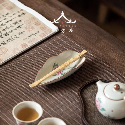 汝窰茶則陶瓷茶具茶道配件茶撥茶荷套裝茶藝賞茶二件套高檔精美