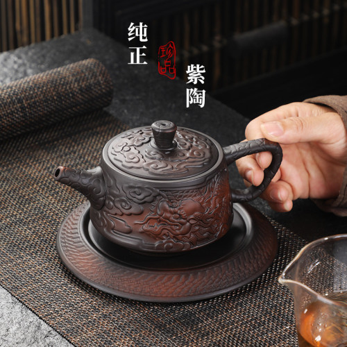 精工紫陶壺大容量搭配壺承輕奢半手工鳳鳴壺西施壺陶瓷泡茶壺直售