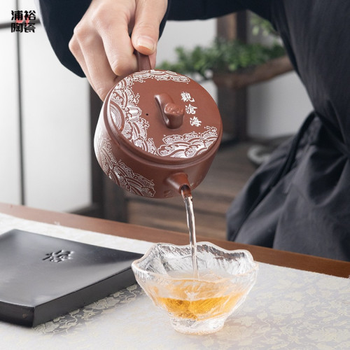 宜興手工紫砂壺名家原鑛龍血高檔功夫茶具泡茶壺家用觀滄海漢瓦壺