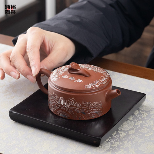 宜興手工紫砂壺名家原鑛龍血高檔功夫茶具泡茶壺家用觀滄海漢瓦壺