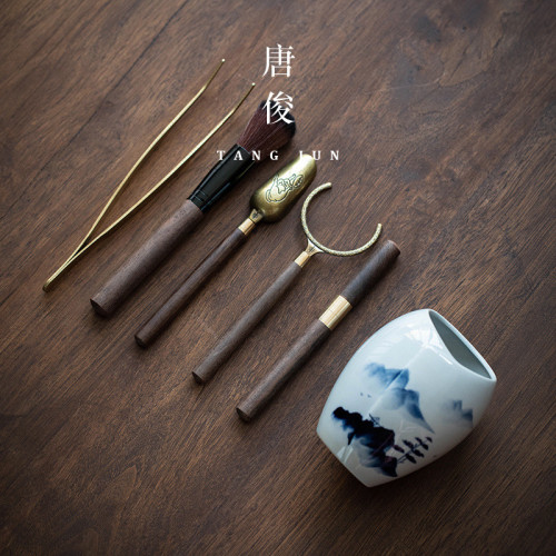 手繪青花瓷茶道六君子套裝茶具用品大全茶藝配件茶夾茶刀茶勺瓶桶