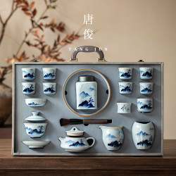 手繪功夫茶具套裝2024新款釉下彩中式茶壺家用青花瓷輕奢高檔禮盒