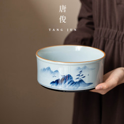 手繪茶洗茶缸茶盂建水茶渣缸茶具盆水洗茶海青花瓷釉下彩大號陶瓷