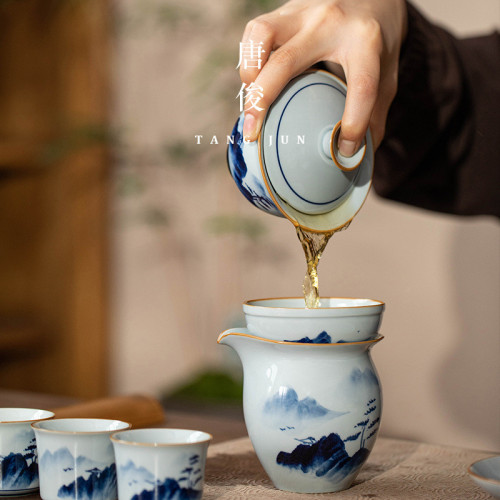 手繪蓋碗茶盃釉下彩青花瓷茶具單個高檔中式泡茶陶瓷三才茶碗帶蓋