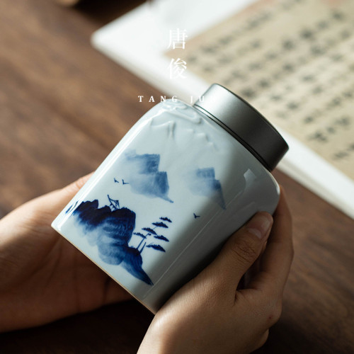 手繪釉下彩茶葉罐空禮盒陶瓷家用精品高檔密封罐中式包裝盒儲存罐