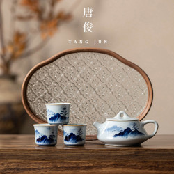 一壺二盃茶具套裝手繪釉下彩小型茶磐小套家用泡茶壺新款簡約乾泡