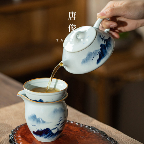 茶壺泡茶家用陶瓷單壺大號石瓢壺青花瓷手繪釉下彩功夫茶具手工