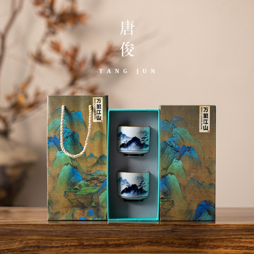 茶盃套裝手繪釉下彩青花瓷國潮伴手禮陶瓷主人盃禮盒盃子功夫茶具