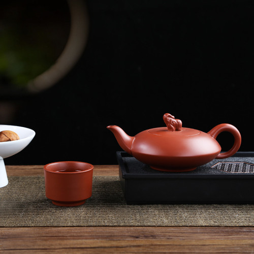 宜興紫砂壺手工茶壺家用茶具泡茶單壺硃泥原鑛大紅袍石瓢logo刻字