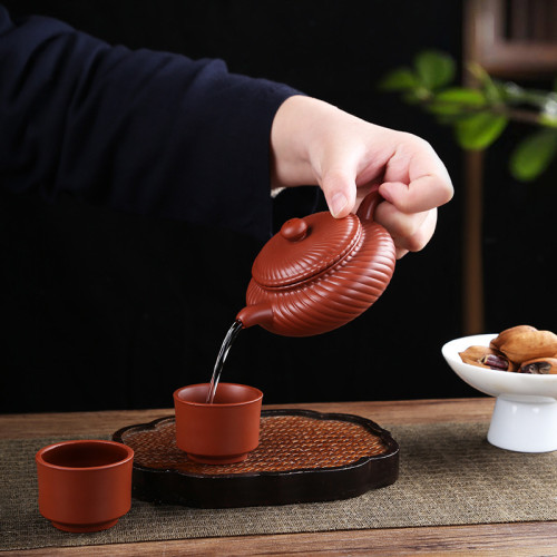 宜興紫砂壺手工茶壺家用茶具泡茶單壺硃泥原鑛大紅袍石瓢logo刻字