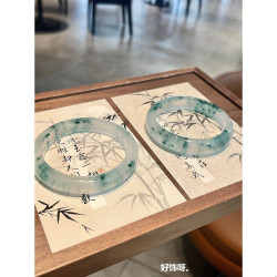 小紅書同款高冰翡翠手鐲女冰種飄花藍花正圈平安鐲子翡翠玉石送禮