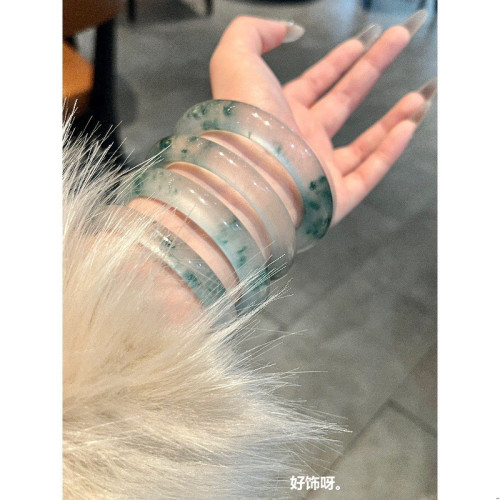 小紅書同款高冰翡翠手鐲女冰種飄花藍花正圈平安鐲子翡翠玉石送禮