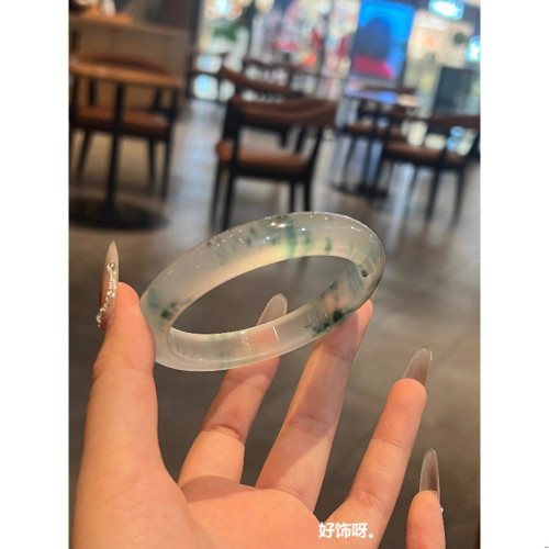 小紅書同款高冰翡翠手鐲女冰種飄花藍花正圈平安鐲子翡翠玉石送禮