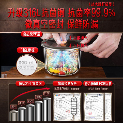 SSGP 湯盒食品級上班族帶蓋密封保鮮碗 圓形保鮮盒316L不鏽鋼飯盒