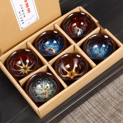 窰變大師級色釉品茶盃高顔值網紅建盞茶盃鬭笠盃小茶盃全套禮盒裝