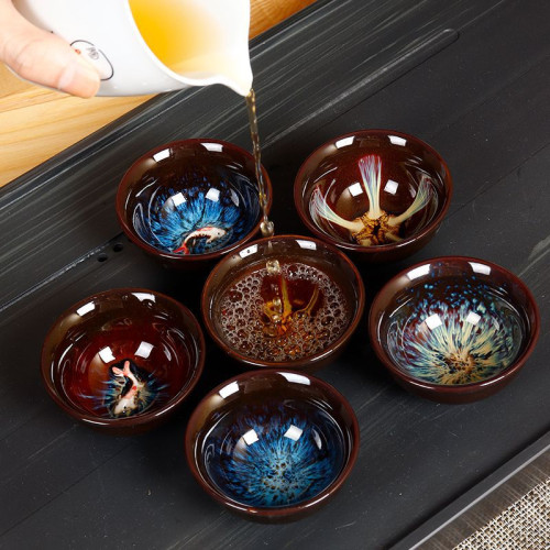 窰變大師級色釉品茶盃高顔值網紅建盞茶盃鬭笠盃小茶盃全套禮盒裝
