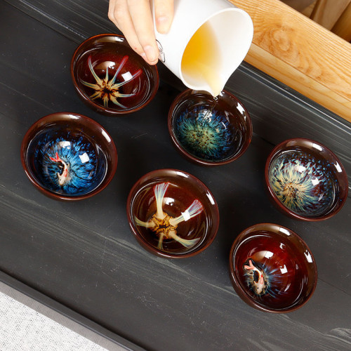 窰變大師級色釉品茶盃高顔值網紅建盞茶盃鬭笠盃小茶盃全套禮盒裝