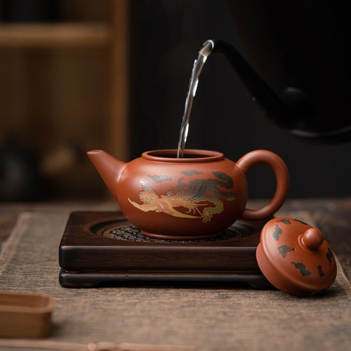硃泥大紅袍紫砂壺精工變色壺鳳鳴壺漢瓦茶壺高端單壺泡茶壺西施壺