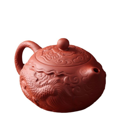 硃泥鳳鳴壺滿工雕祥龍紫砂壺功夫茶具宜興中式泡茶壺浮雕壺西施壺