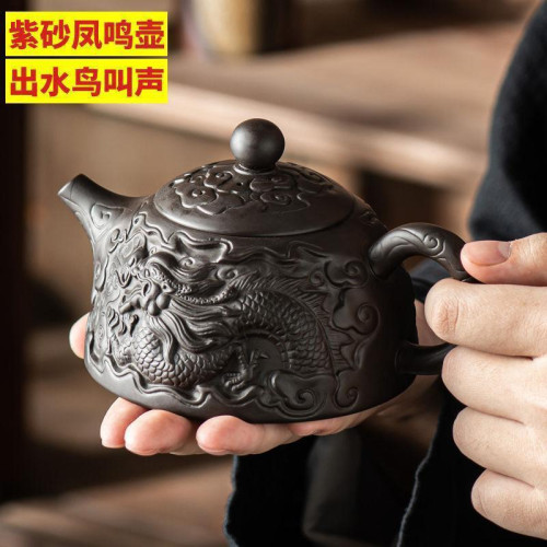 紫砂原鑛鳳鳴壺高檔半手工漢瓦壺浮雕茶壺泡茶壺浮雕西施壺泡茶壺