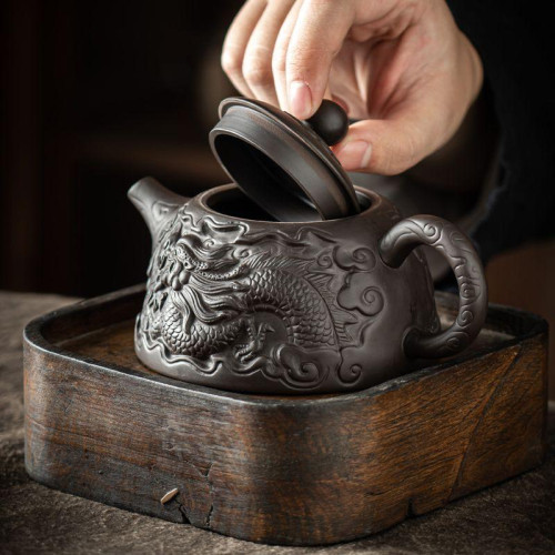 紫砂原鑛鳳鳴壺高檔半手工漢瓦壺浮雕茶壺泡茶壺浮雕西施壺泡茶壺
