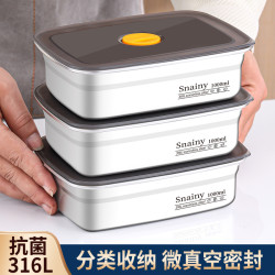 316不鏽鋼保鮮盒食品級冰箱整理盒收納盒密封帶蓋方盒長方形盒子