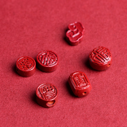 久雅水晶 原鑛硃砂高含量紫金砂小福字 硃砂手鏈如意隔珠 批髮