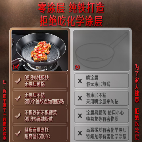 三四鋼 不粘鍋燃氣電磁爐煎蛋牛排鉄鍋 平底鍋家用廚房無塗層煎鍋