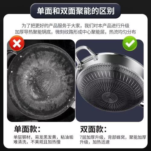 德國316不鏽鋼炒鍋家用不粘鍋平底無塗層炒菜鍋電磁爐燃氣灶通用