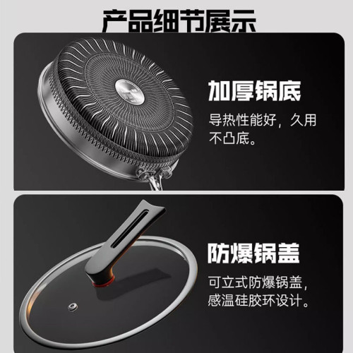 德國316不鏽鋼平底鍋加厚抑菌不粘鍋無塗層煎鍋電磁爐燃氣灶通用