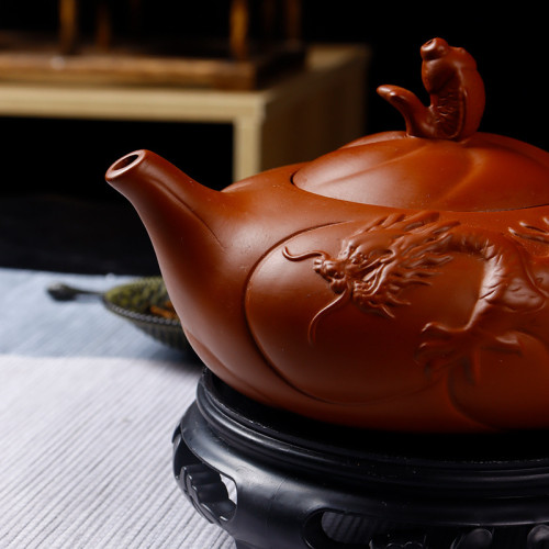 魚化龍鳳鳴壺原鑛紫砂壺滿工雕半手工大紅袍魚躍龍門泡茶壺批代髮