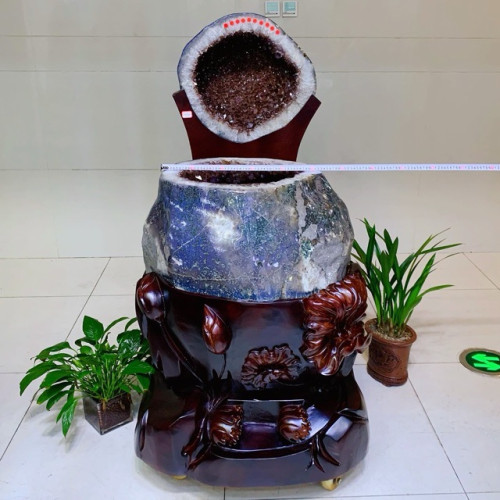 天然紫水晶洞擺件烏拉圭聚寶盆錢袋子消磁原石擺件辦公室高檔禮品
