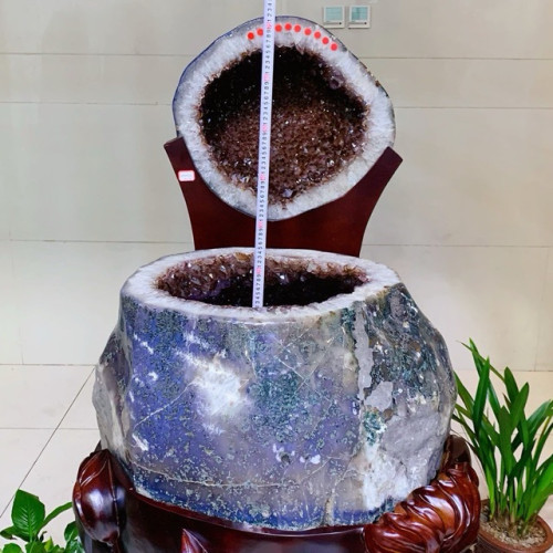 天然紫水晶洞擺件烏拉圭聚寶盆錢袋子消磁原石擺件辦公室高檔禮品