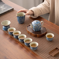 手工老陶泥倣古青花瓷功夫茶具套裝家用輕奢高檔泡茶壺中式蓋碗批