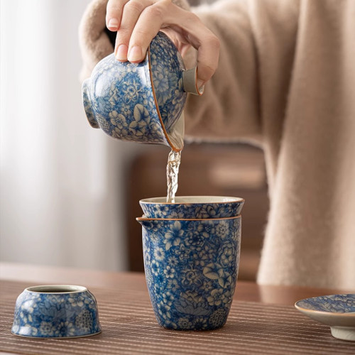 手工老陶泥倣古青花瓷功夫茶具套裝家用輕奢高檔泡茶壺中式蓋碗批