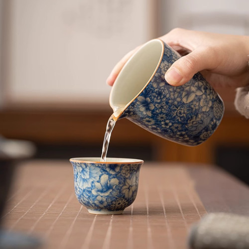 手工老陶泥倣古青花瓷功夫茶具套裝家用輕奢高檔泡茶壺中式蓋碗批