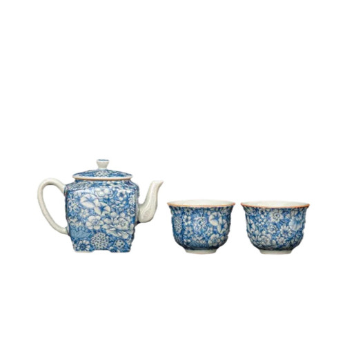 手工老陶泥倣古青花瓷功夫茶具套裝家用輕奢高檔泡茶壺中式蓋碗批