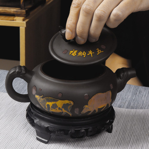 手工變色紫砂壺五牛納福鳳鳴壺牛氣沖天泡茶壺功夫茶具廠家直批售