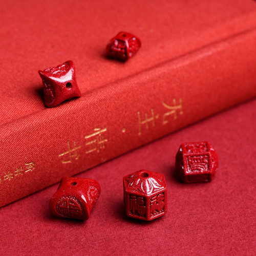 久雅水晶 原鑛高含量紫金砂福字配件  硃砂福字燈籠珠配飾 批髮