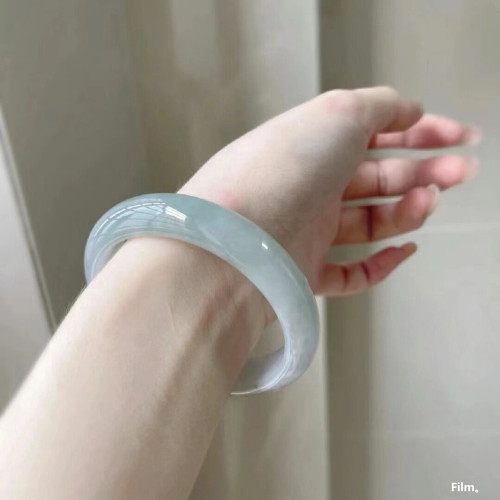 冰種老坑翡翠手鐲天然緬甸翡翠色玉手鐲女正圈貴妃鐲淺綠玉石鐲子