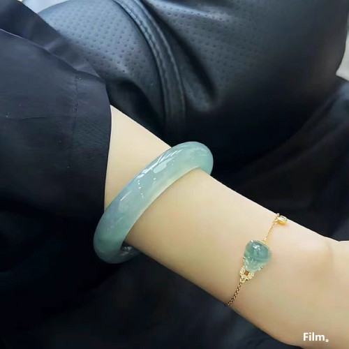 冰種玉手鐲女油青白月光老坑正圈天然緬甸冰糯種翡翠手鐲女款玉鐲