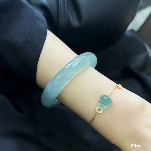 冰種玉手鐲女油青白月光老坑正圈天然緬甸冰糯種翡翠手鐲女款玉鐲