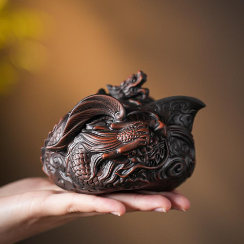 雲南手工紫陶滿工雕旅行茶具一壺二盃便攜式手抓茶壺戶外旅遊泡茶