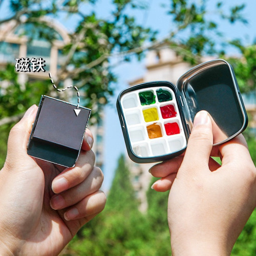 迷你鉄盒水彩顔料批髮學生美術寫生便攜套裝兒童繪畫專用分裝木盒