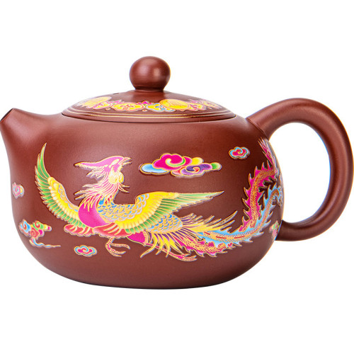 手工黃金段泥烤600°彩色變色花紙宜興紫砂壺鳳鳴壺西施壺 限量批