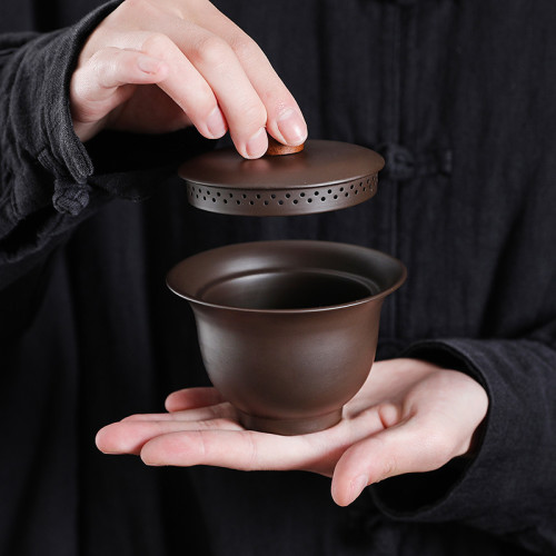 原鑛可養蓋碗紫砂硃泥茶壺全孔自帶過濾免茶漏蓋碗防燙手抓茶器批