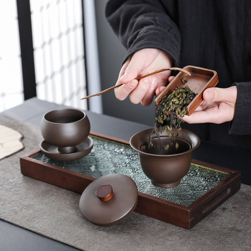 原鑛可養蓋碗紫砂硃泥茶壺全孔自帶過濾免茶漏蓋碗防燙手抓茶器批